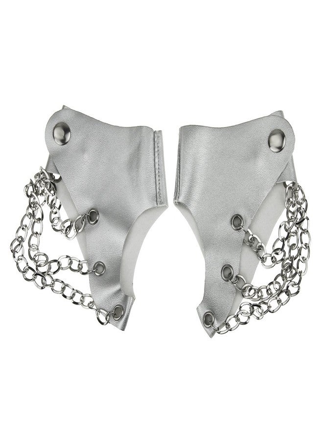 RUIXIB Women Punk Rock Fingerless Gloves Night Club Show 3 Metal Chains Buckle Gloves - Image 1